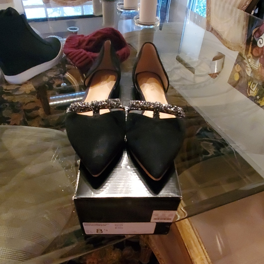 J. Crew Suede Flats with Glitter Bow